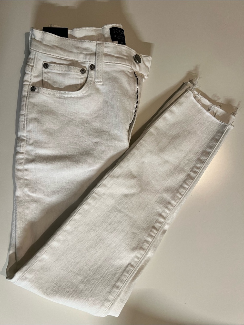 J. Crew White Skinny Jeans with Frayed Hem